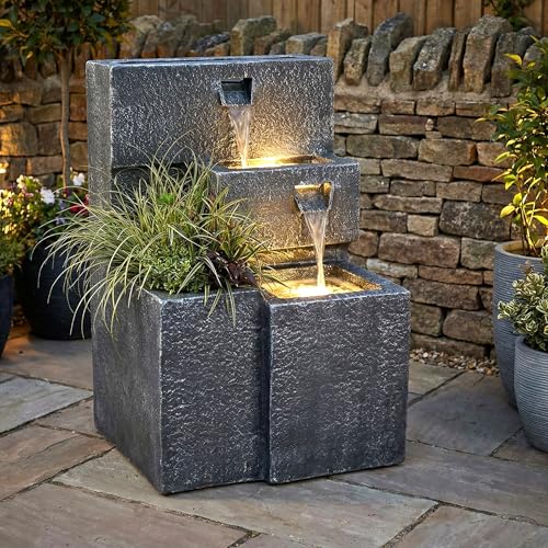 Springbrunnen "Grada" Bepflanzbar mit LED Beleuchtung, Wasserfall Gartenbrunnen Kaskade Terrassenbrunnen