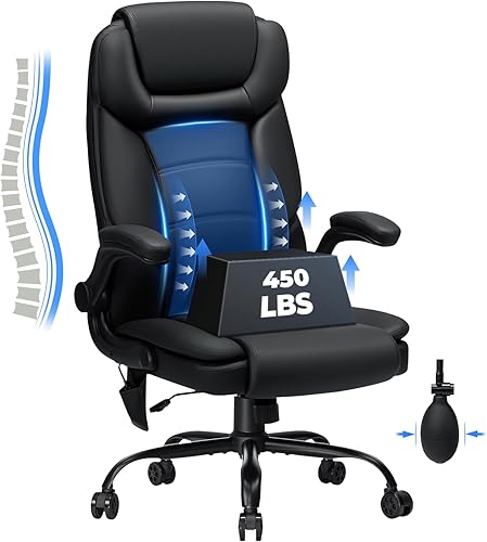 Silla de oficina ejecutiva, grande y alta, 450 libras, silla de oficina resistente con soporte lumbar ajustable, respaldo alto, silla ergonómica de