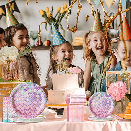 Jestar 96 Pcs Mermaid Party Decorations, Mermaid Birthday Party Supplies Plates And Napkins Sets Ocean Theme Dessert Plates Napkins For Girls Baby Shower Mermaids Birthday Party Serves 24 #TOP6