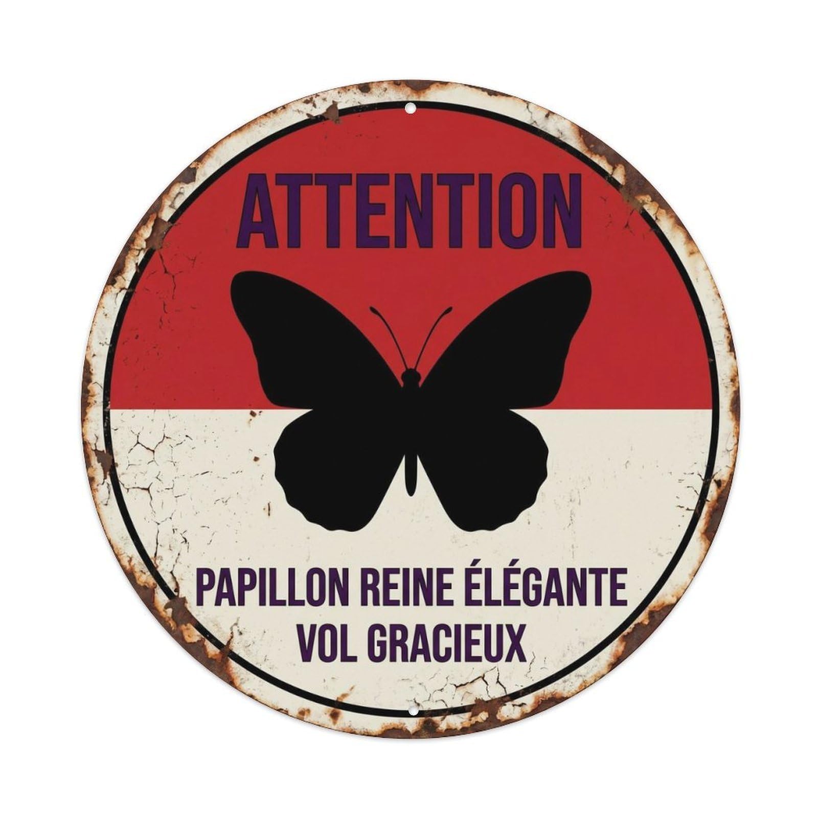 Danger Alert Insect Rustic Butterfly Flutter Queen Quirky Metal Tin Sign Plaque Wall Decor for Cafe, Man Cave, Club Bar, Office, Home Garden Round Metal Poster 8x8Inch
