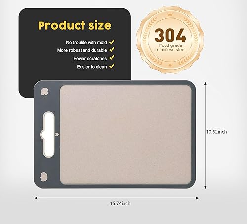 Miniatura 5 de Tabla de cortar de doble cara, tablas de cortar carne, tabla de cortar de acero inoxidable 304 para cocina, acero inoxidable y paja de trigo PP