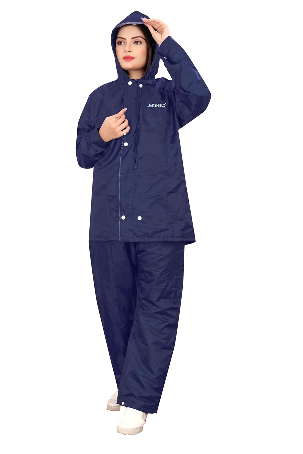 Flossy JAKSHIELD Rain Coat for Women’s Waterproof Reversible Double Layer with Hood Set of Top and Bottom Packed in a Storage Bag 2 Way (Both side) Wearable