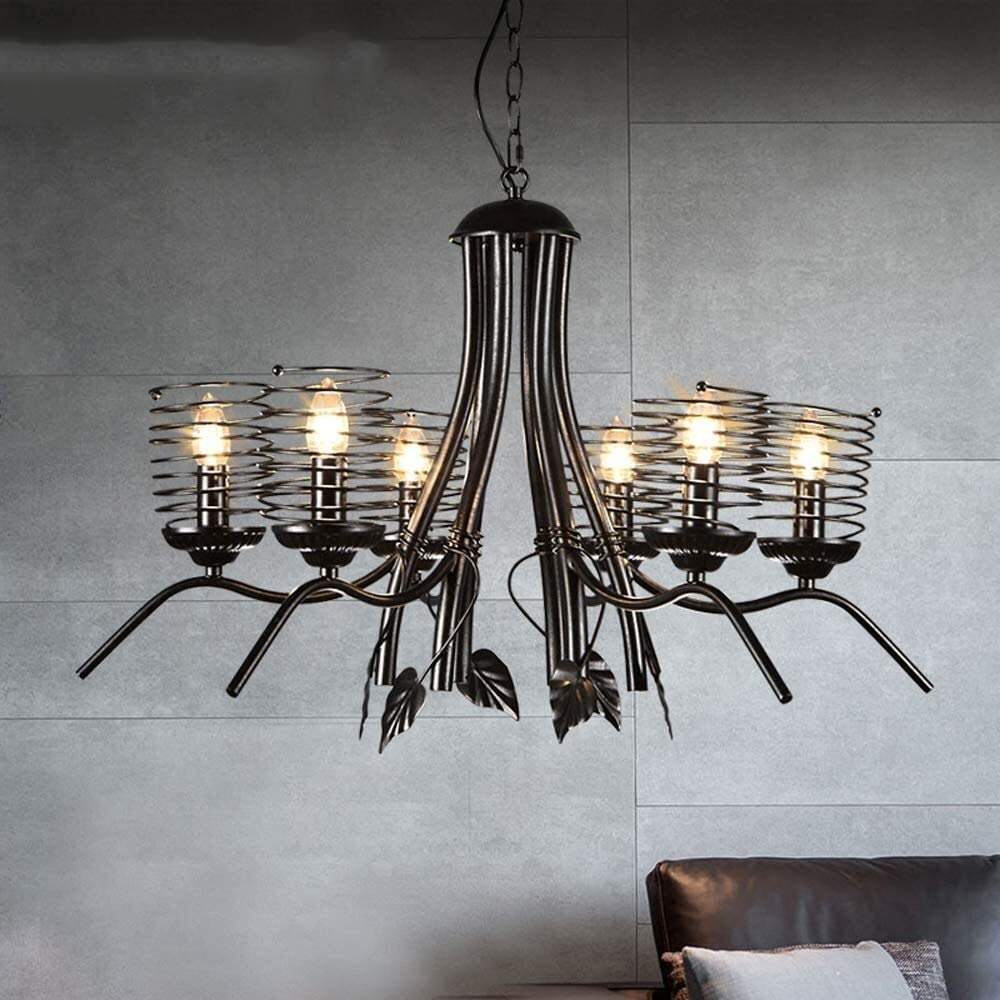 Lustre 6 têtes pour salon sombre : illuminez avec style industriel rétro
