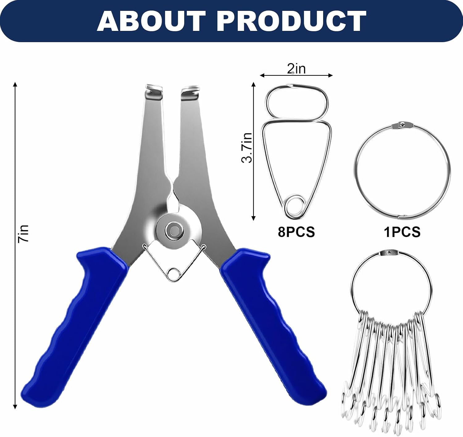 Miter Spring Clamps Pliers Kit with Stainless Steel Rubber Handle | Corner Clamps with 8 Miter Clamps and 1 Metal Ring, Spring Loaded Pliers for Woodworking, Picture Frames, Molding