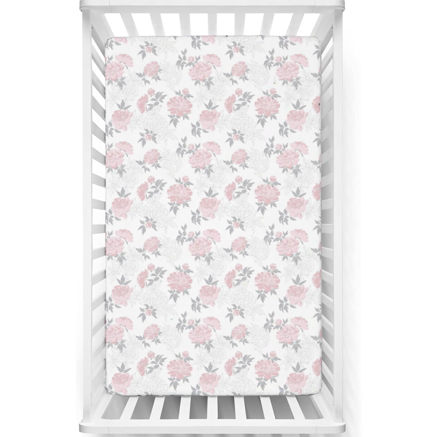 Fitted Cot Crib Sheet | Bed Sheets for Newborn Baby Crib Mattress | Deep Pocket All Round Elastic Fitted Crib Sheet for Baby| Size 132 cm x 71 cm | Crib Sheets - 28"x52" | Blush-Petals-image-47