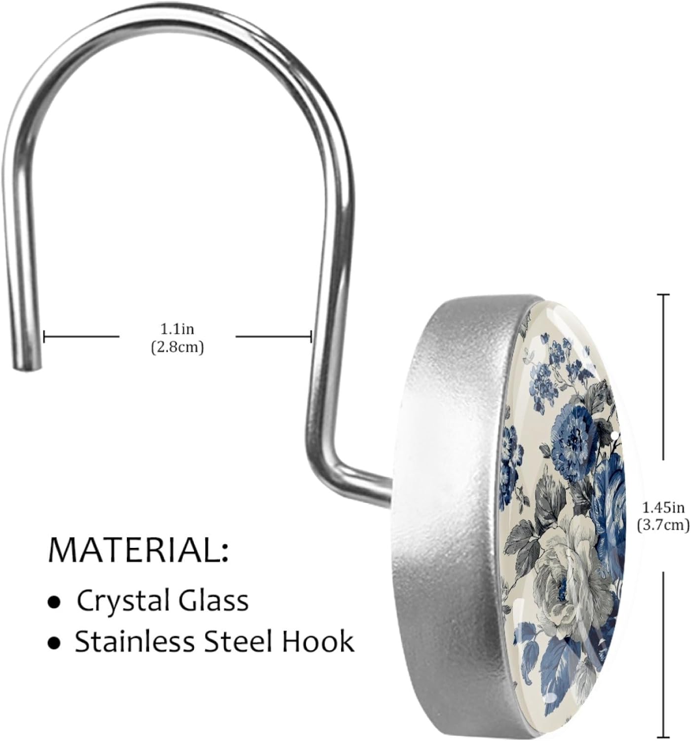Flowers Round Shower Curtain Hooks Set of 12 Stainless Steel Decorative Hanger Rings for Bathroom Kitchen Bedroom Curtain Rods