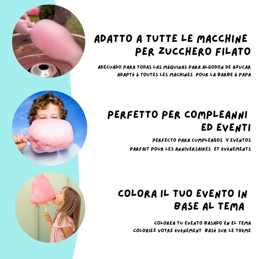SEMAR® | Zucchero per zucchero filato - 8 gusti (8 x 100 gr) + 100 Bastoncini | AROMI (Mela/Fragola/Fragola & panna/Bosco/Menta/Pistacchio/Vaniglia/Cocco)