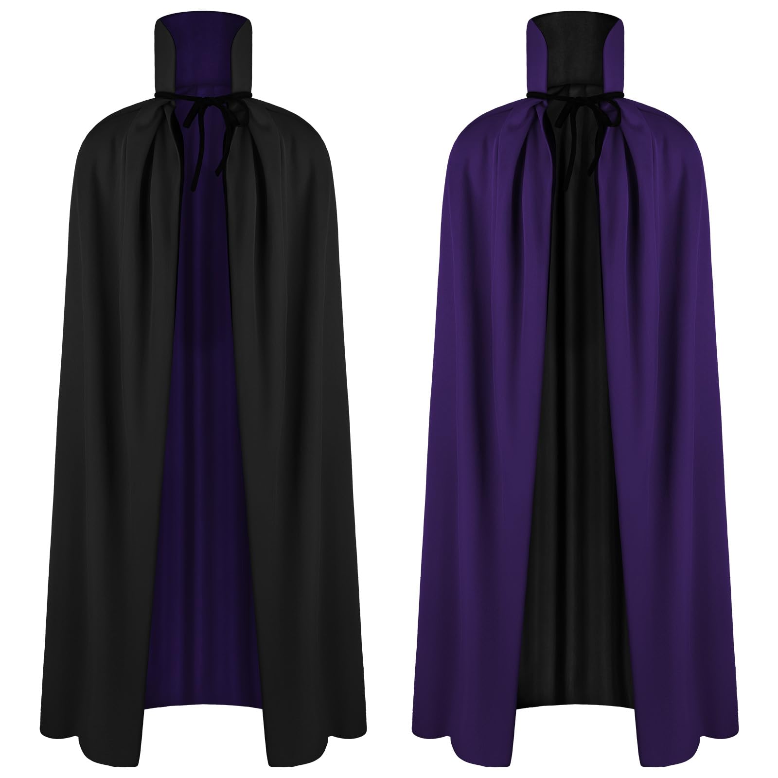 AOOWU Mantello Vampiro Bambini, Mantello Reversibile Mantello Nero Viola di Halloween, Vampiro Collo Alto Mantello Unisex per Carnevale, Cosplay Travestimento, 90cm