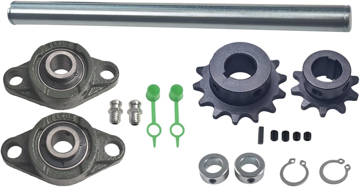 Silver Galvanized Jackshaft Sprockets with UCFL204 Pillow Block Bearings Go Kart Minibike Complete Jackshaft Kit 3/4" X 10" 40/41/420 Chain