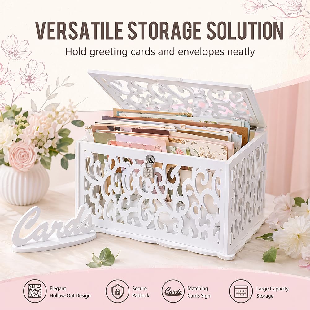 Kartenbox Hochzeit mit Schlitz aus PVC, Große Hochzeitsbox mit Schloss, Elegante Geldbox Geldgeschenke & Karten, Briefbox Hochzeit für Party, Abschlussfeier, Geburtstag & Baby Shower Dekoration