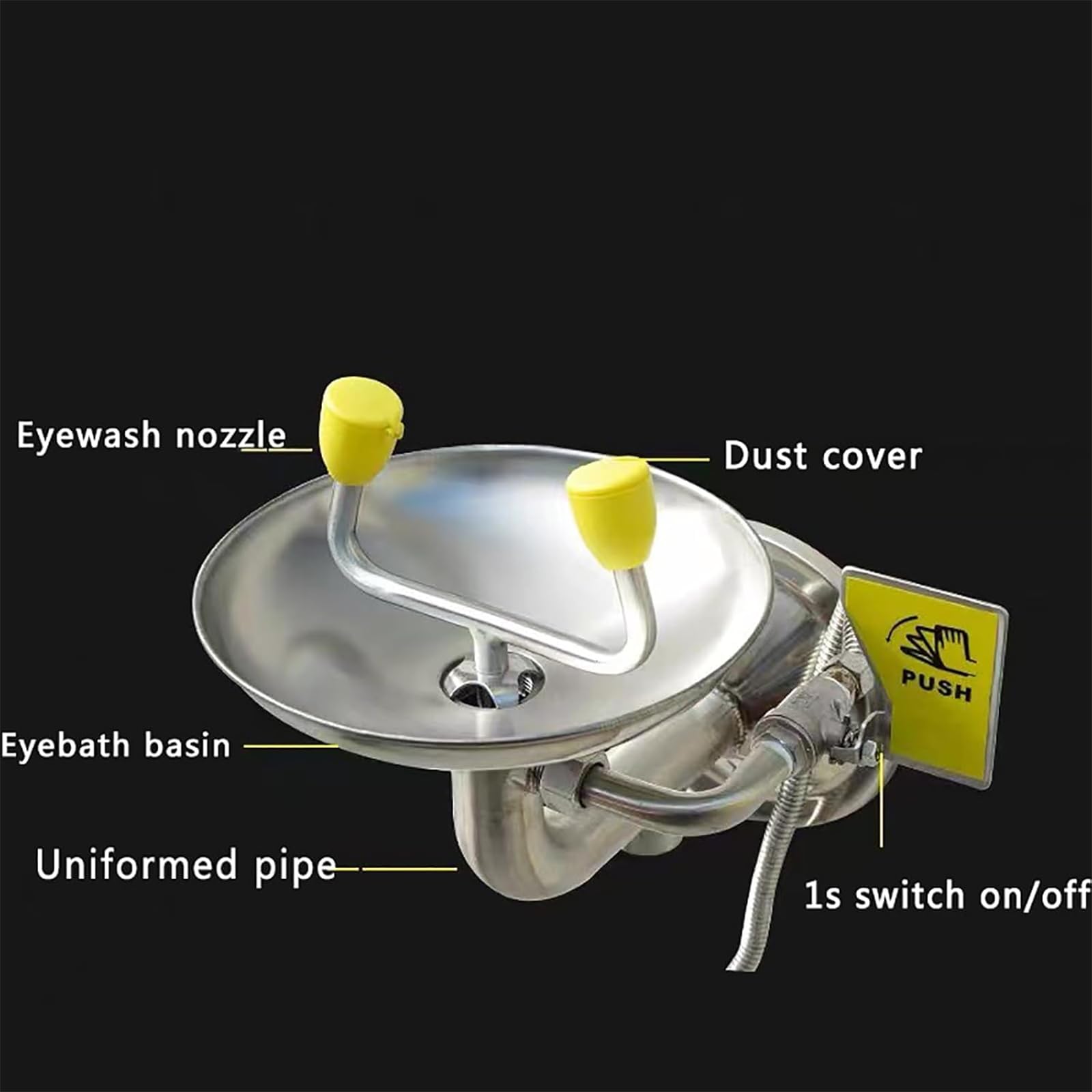 Station Lavage Oculaire Murale, Douche Oculaire Double Jet avec Cache-poussière, Filtration Double Couche/Pression D'entrée d'eau : 0,2-0,4 MPA/débit d'eau : 12-18 litres/Minute, pour Usines