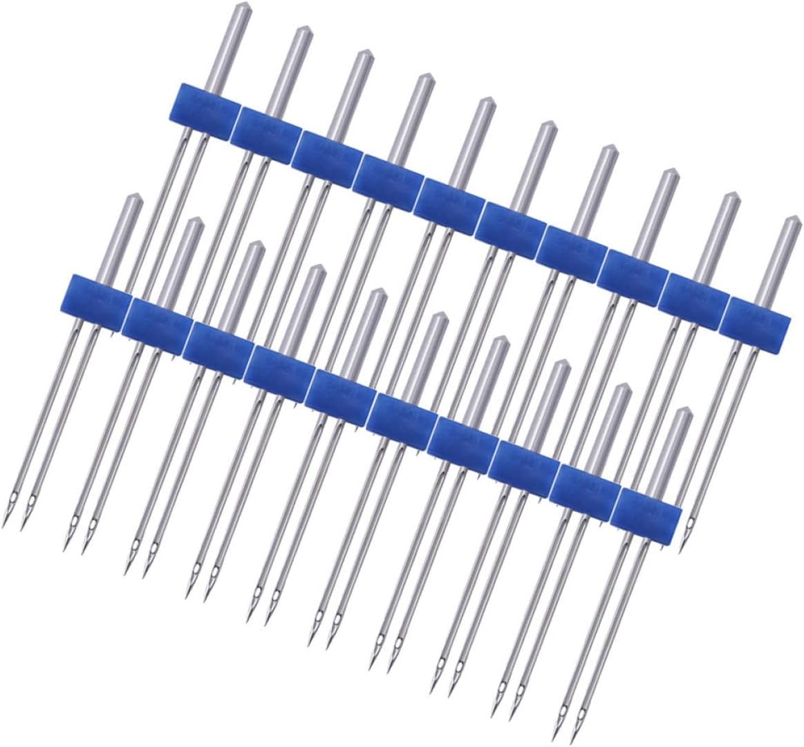OKUMEYR 3mm 100pcs Twin Sewing Machine Needles Double Needle Tips Kit for Household Electric Sewing Machine Compatible with Knits