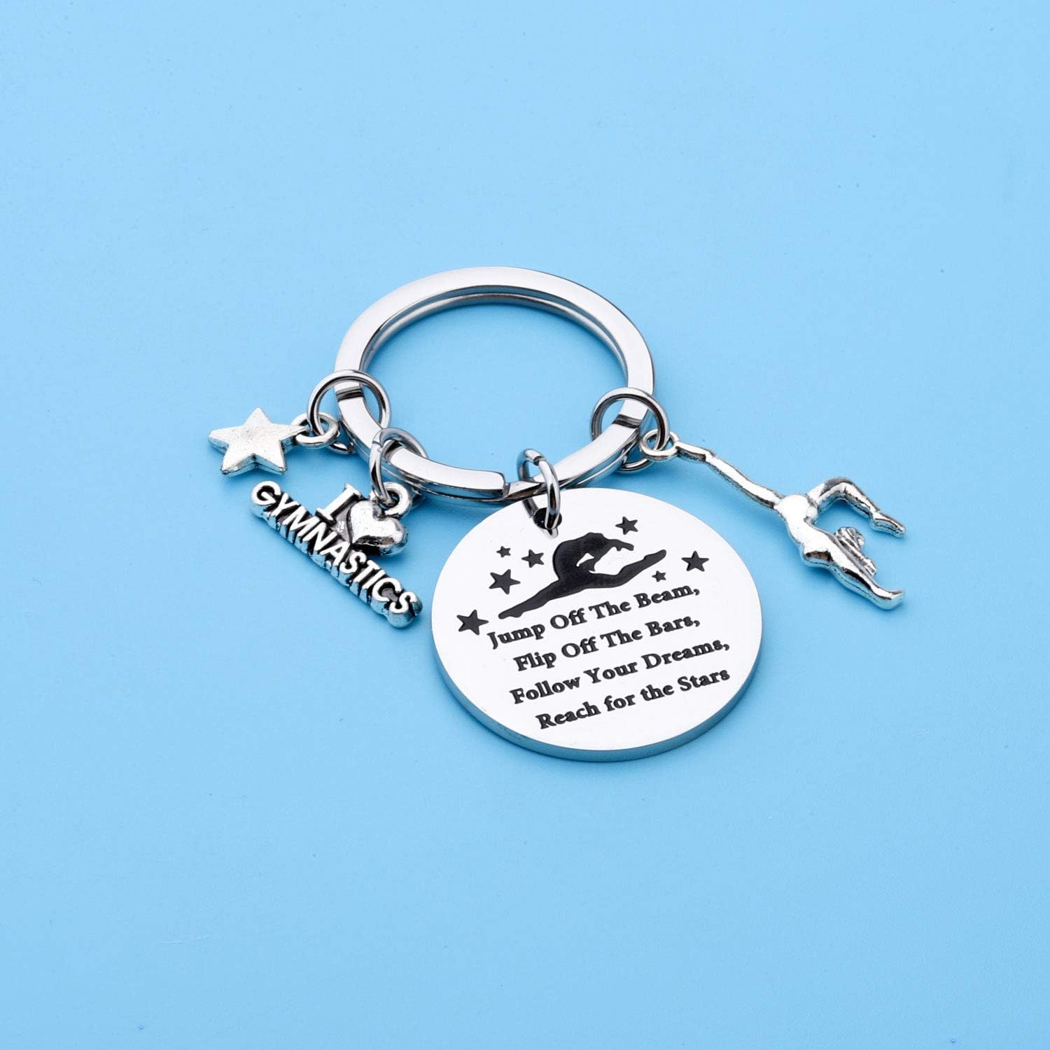 WSNANG Gymnastics Team Gifts Jump Off The Beam Flip Off The Bars Follow Your Dreams Reach For The Stars Keychain