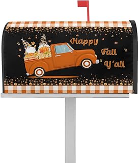 Mailbox Cover Magnetic Happy Fall Y'all Pumpkin Gnome Farm Truck Mailbox Covers Standard Size 21x18in,Mailbox Covers Wrap Post Letter Box Cover for Garden Yard Outdoor Decor Maple Leaf Black Orange
