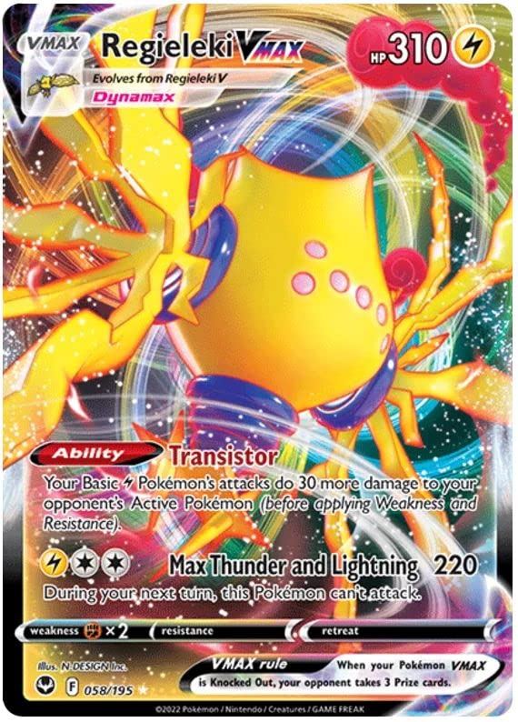 Regieleki VMAX 058/195 Rare VMAX Pokemon Card (SWSH Silver Tempest) + 1x TitanCards® Toploader