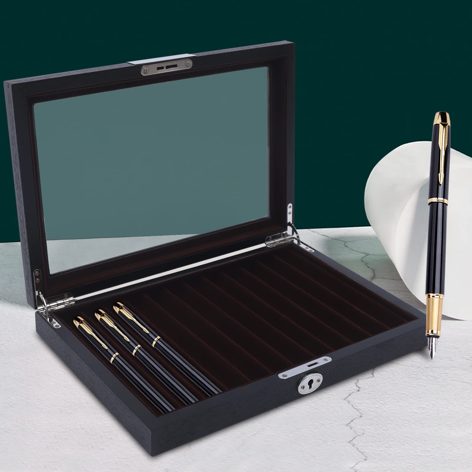Organizer in legno per penna stilografica, confezione regalo per la conservazione di Shop Home Collection Display, portapenne per la visualizzazione e l'organizzazione di penne (nero, 12 griglie)