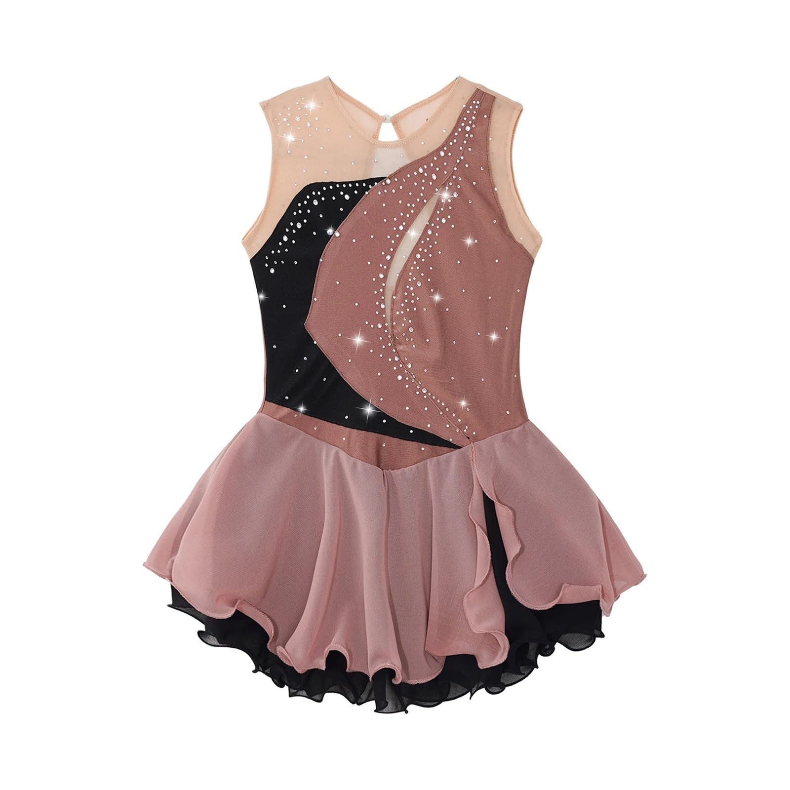 Maillot patinaje artistico Disfraz de patinaje sobre hielo for niña, vestido de patinaje artístico sin mangas con retales de diamantes de imitación, vestido de leotardo de danza y gimnasia de Ballet(K