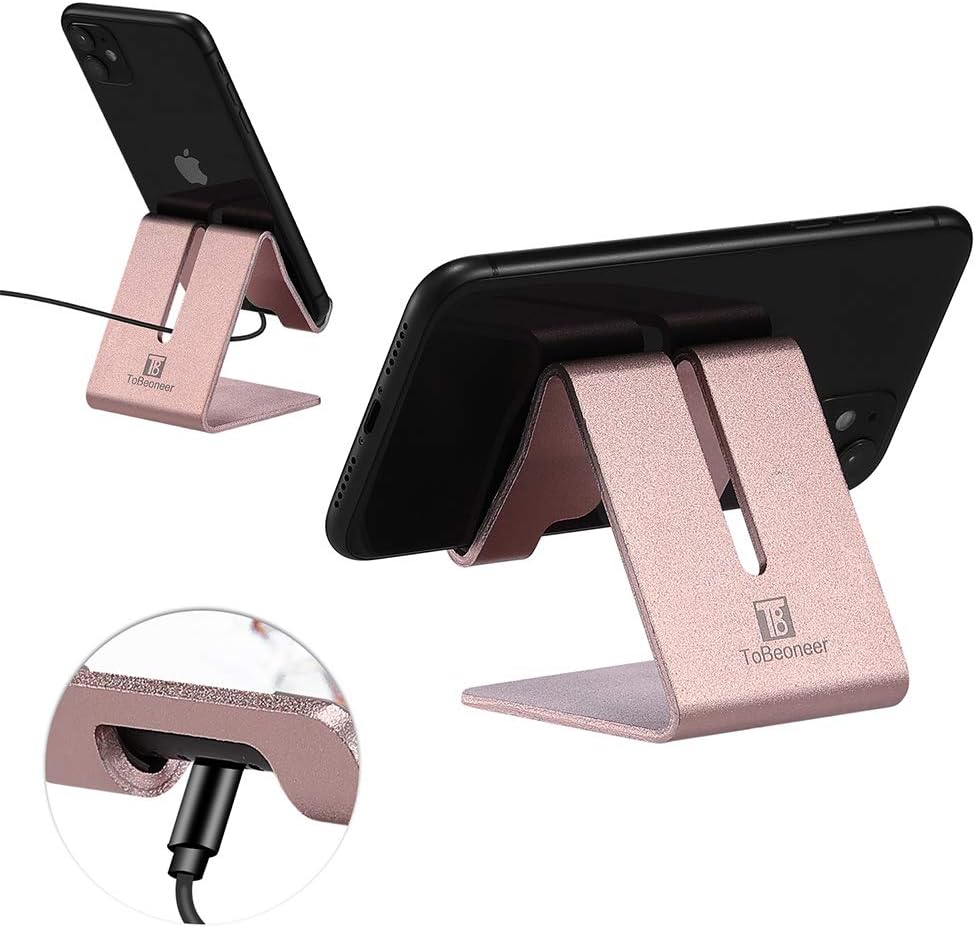 Discount 70% Cell Phone Stand Holder - ToBeoneer Aluminum Desktop Solid Portable Universal Desk Stand Compatible with All Mobile Smart Phone Huawei iPhone X 8 7 6 Plus 5 Ipad Mini Tablet Office Decor (Rose Gold)