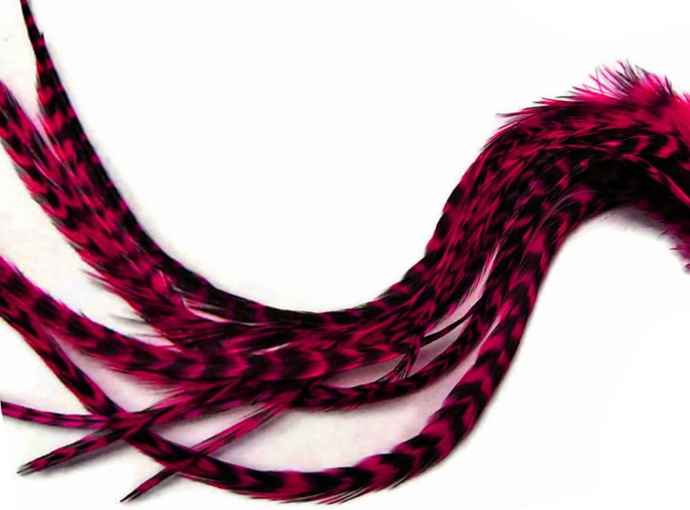 Moonlight Feather, 6 Pieces - XL Claret Grizzly Thick Rooster Hair Extension Feathers