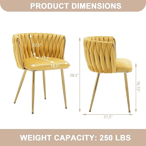 Miniatura 3 de Kiztir Juego de 2 sillas de comedor de terciopelo, sillas de comedor tapizadas con patas de metal dorado, sillas de comedor copetudas de lujo para