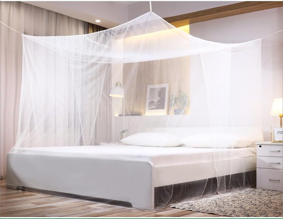 Premium Bed Mosquito Net โ Full & Queen Size, Elegant White Rectangular Canopy, 360ยฐ Protection with Breathable Mesh and Easy Installation