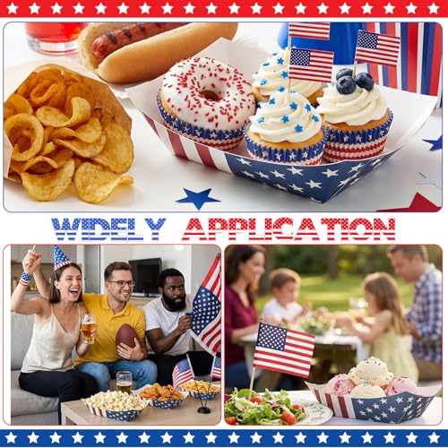 Gejoy 50 Pcs 2 lb Paper Food Tray 4th of July Paper Nachos Trays Disposable Patriotic Party Trays for Serving Foods Food Boats for Independence Day Memorial Veteran's Day (American Flag) by Gejoy - Image 6