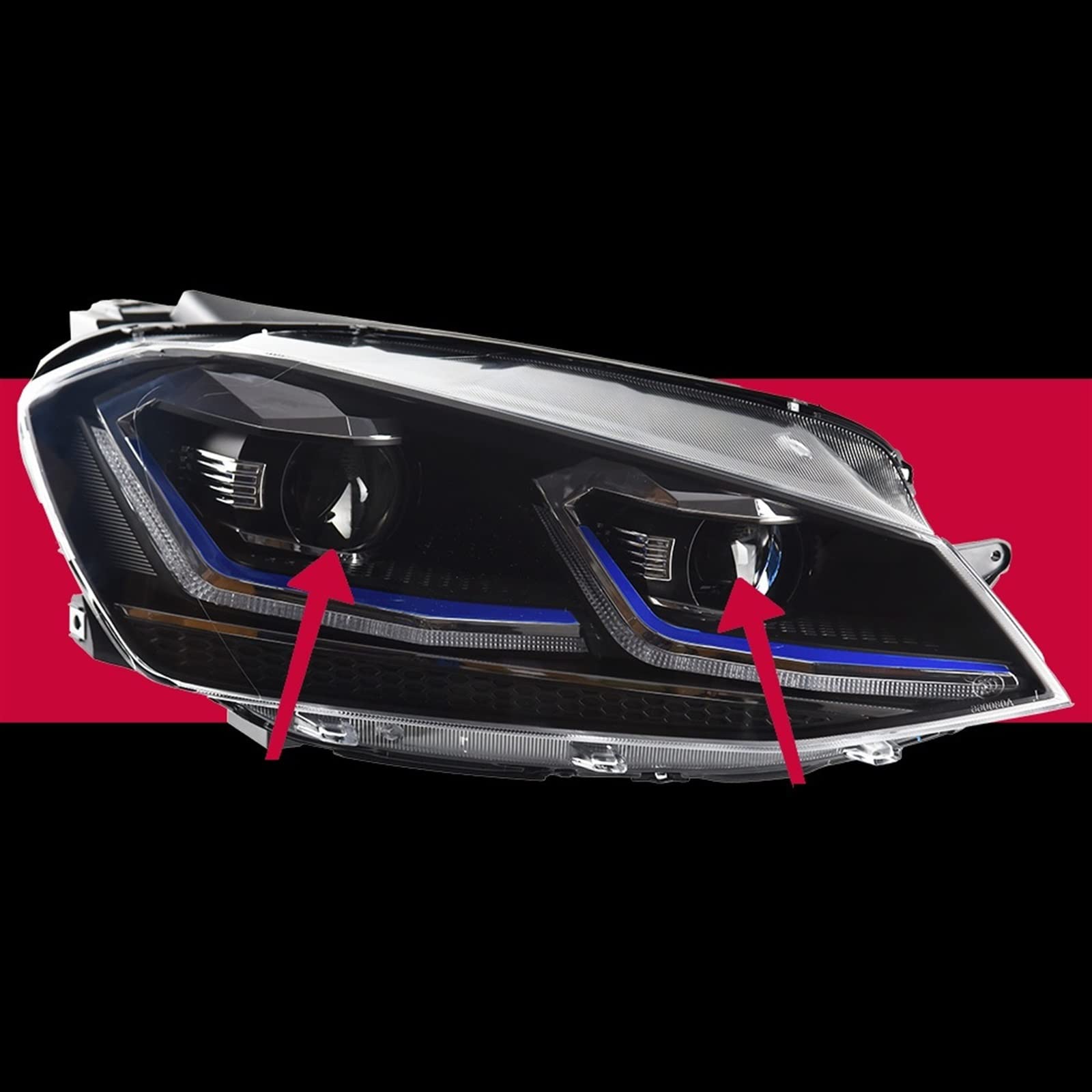 Zespół lampy przedniej reflektor DRL kompatybilny z Golf 7 2013-2017 MK7 Upgrade 7.5 Design dynamiczny włączony kierunkowskaz lampa z soczewką dwuogniskową(Bule LED,For Left Hand Drive)