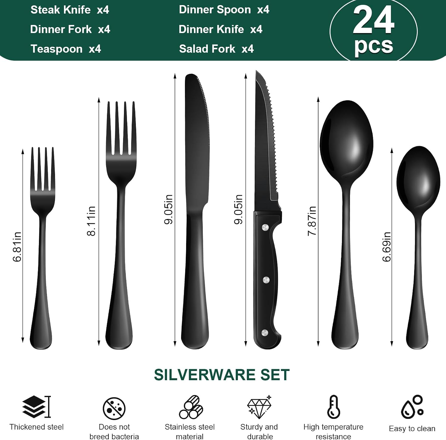 Elevate Your Dining Experience: Review of the 24-Piece Black Stainless Steel Silverware Set