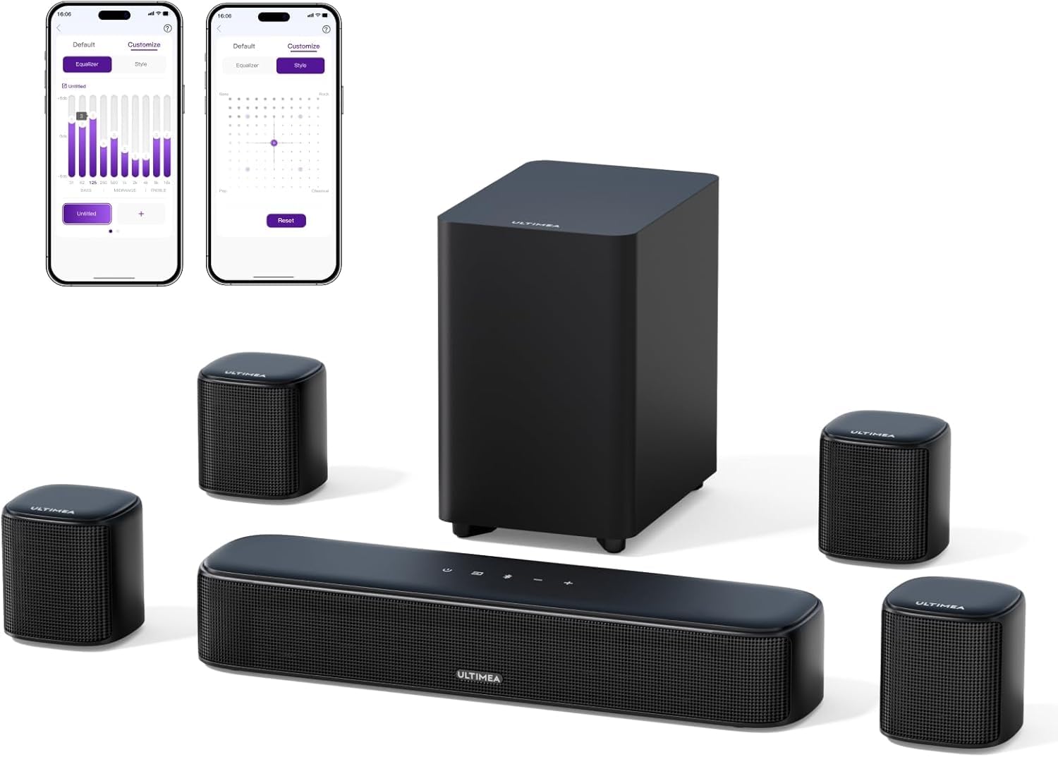 ULTIMEA 7.1 Soundbar für TV, Heimkino Surround Sound System, Aura A40 | 4 Surround Lautsprechern, 4" Subwoofer, App Steuerung, einstellbarem EQ, Bluetooth® 5.3