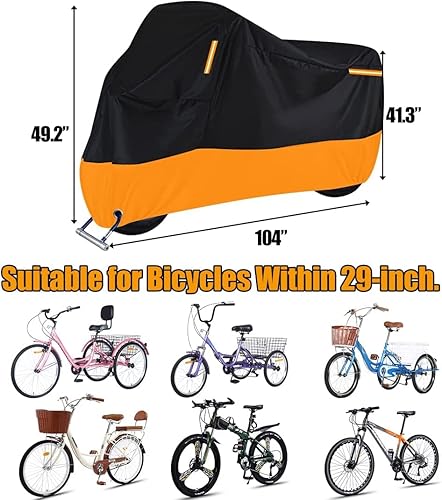Miniatura 2 de Premium Adult Tricycle Cover, Universal for All 3 Wheel Bike Motorcycle Outdoor and Indoor Cover Storage (104" x 43.3" x 49") (Black & Orange, 210D)