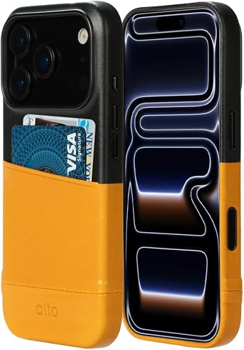 alto Leather Card Case Compatible with iPhone 17 Pro 2025, Metro Series Italian Leather Wallet Card Holder Shockproof Case iPhone 17 Pro, 6.3 inch, Brown and Black