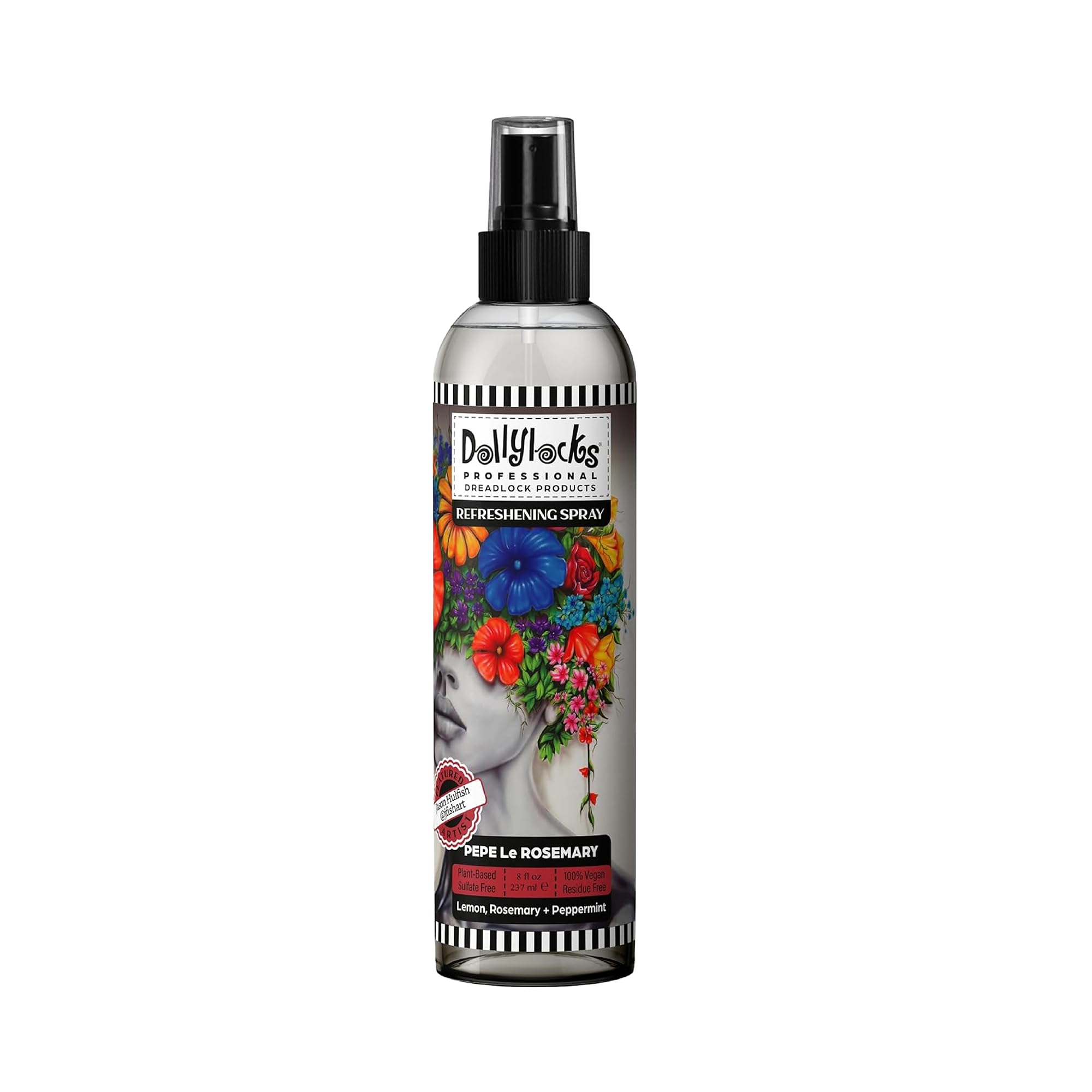Dollylocks Dreadlock Refreshening Spray for Locs - Pepe Le Rosemary, Peppermint Lemon and Rosemary Scent - Residue-free and Sulfate-free Loc and Scalp Refreshing Spray for Dreadlocks, 8oz