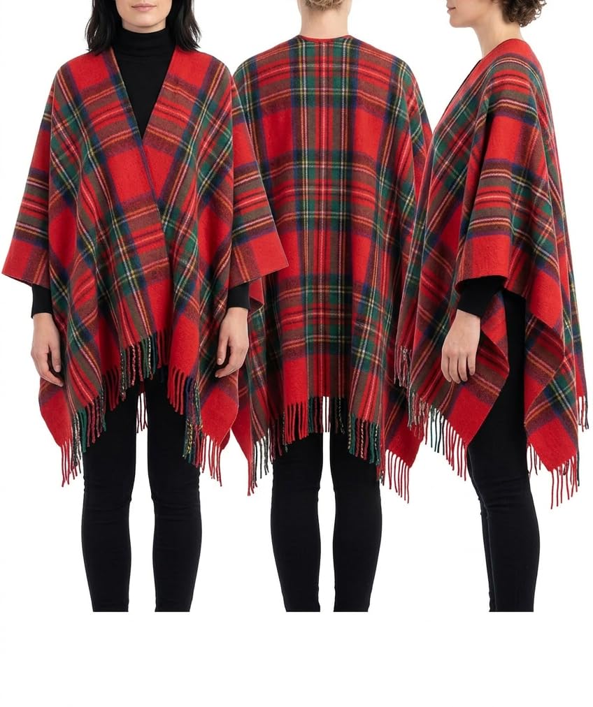 Merino Wool Unisex Tartan Cape, One Size (UK, Alpha, One Size, Regular, Regular, Royal Stewart)