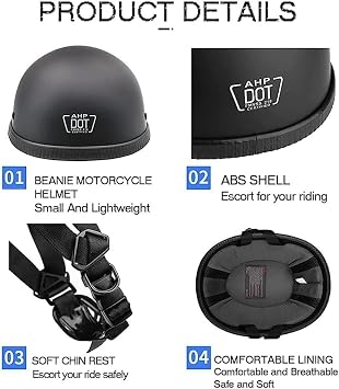 DOT Approved Ultra-Thin Skull Cap Helmets, Low Profile Beanie German Motorcycle Half Helmet, Adult Men Women Half Shell Novelty Small Helmet for Chopper Moped Scooter