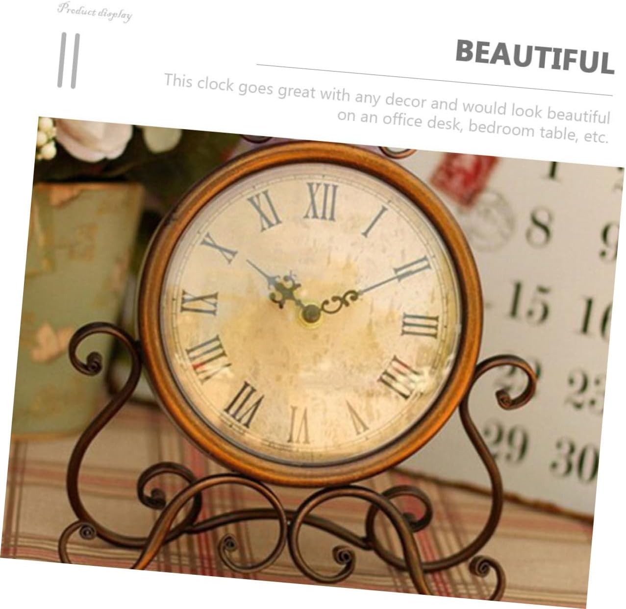 Zerodeko European Style Retro Iron Clock Silent Non-Ticking Clock for Bedroom Living Room Office Decor No Battery Included