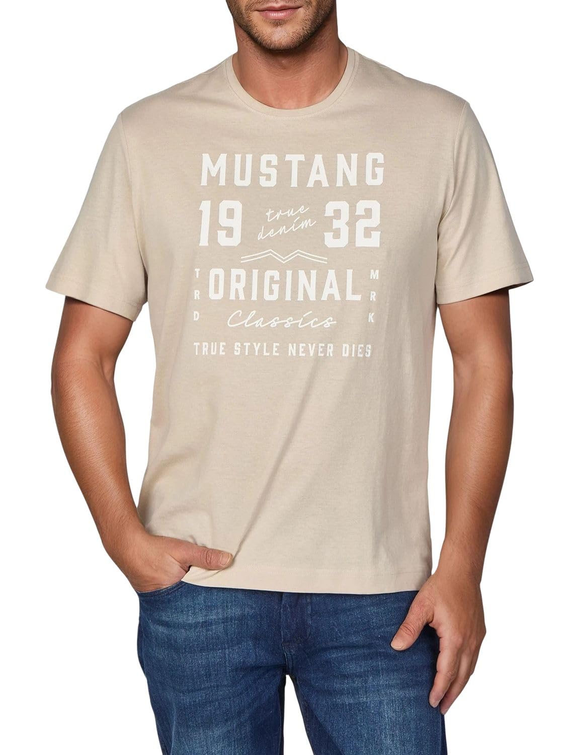 MUSTANG Tshirt Herren Baumwolle Regular Fit 4er Pack Set Rundhals Kurzarm Sommer Tee Shirt Logoprint Schwarz Weiß Grau Blau Grün S M L XL XXL 3XL 4XL 5XL 6XL
