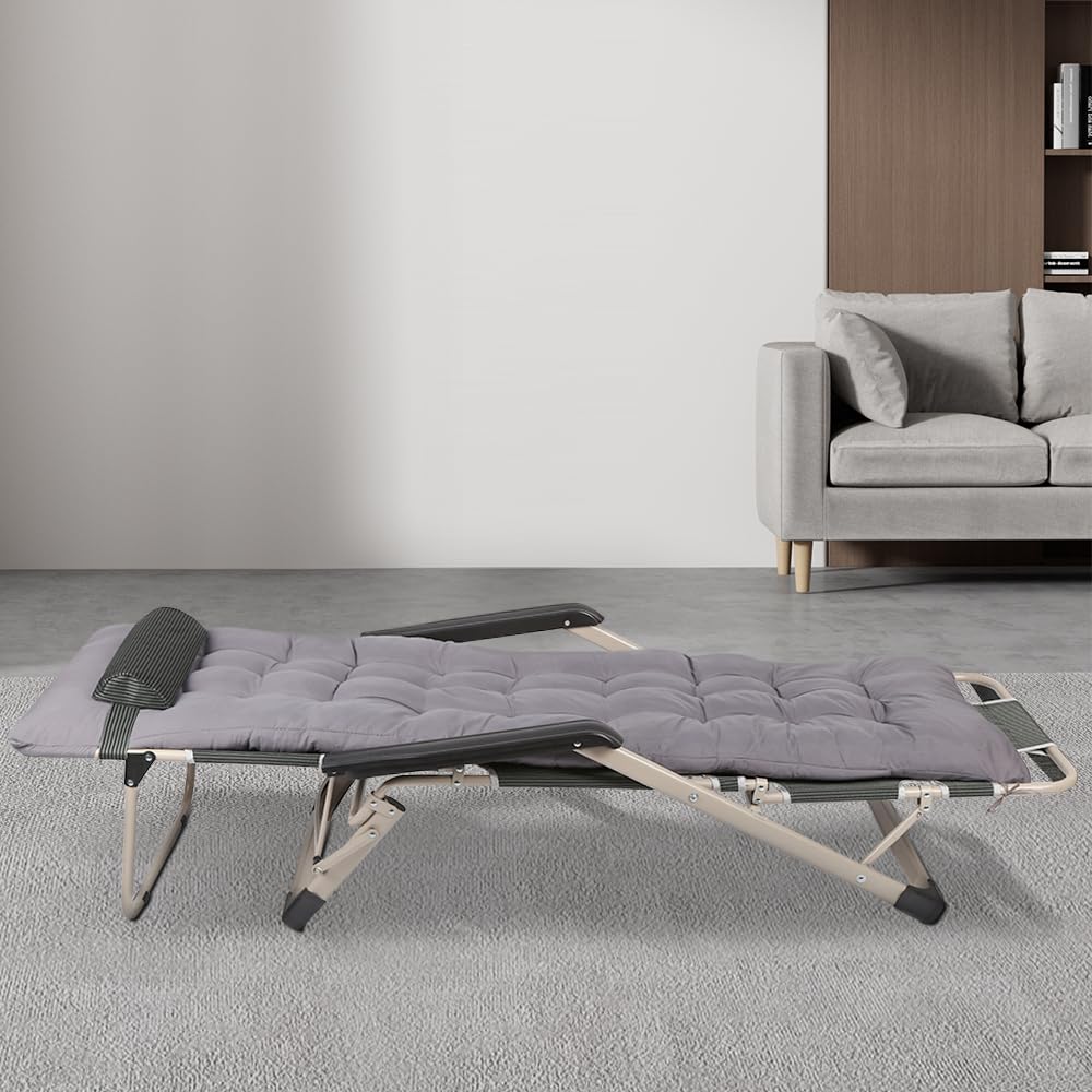 OHMG Silla de Jardín Plegable e Inclinable con Relleno, Reposapiés, Respaldo, Reposacabezas Extraíble, Tumbona Exterior, Estructura de Acero Epoxy, Mueble de Salón