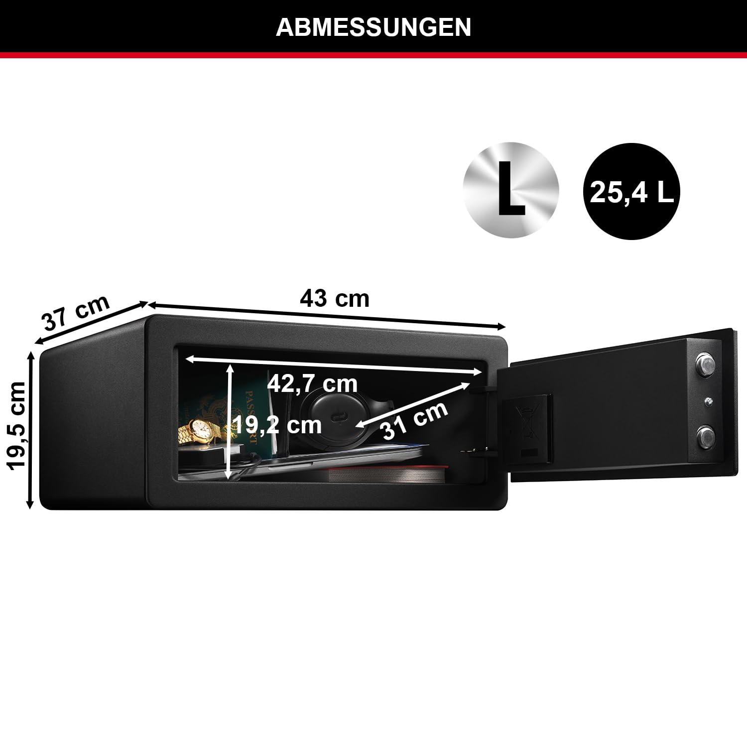 Master Lock Biometrischer Tresor mit Fingerabdruck, 19,5 x 43 x 37 cm