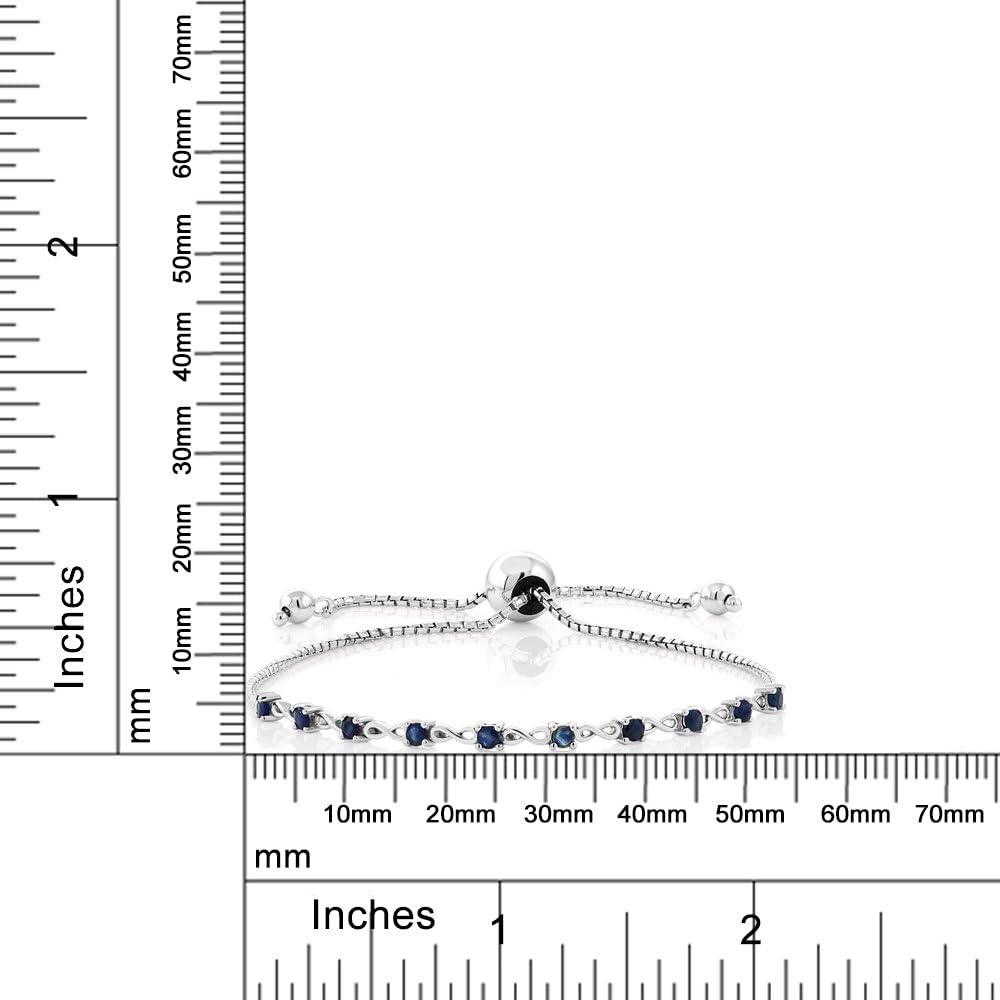 Gem Stone King 1/2 Cttw Blue Created Sapphire Tennis Bracelet For Women | 925 Sterling Silver | Round Cut 2.5MM | Gemstone Birthstone | Adjustable Bolo Bracelet For Women | Easy-On Easy-Off