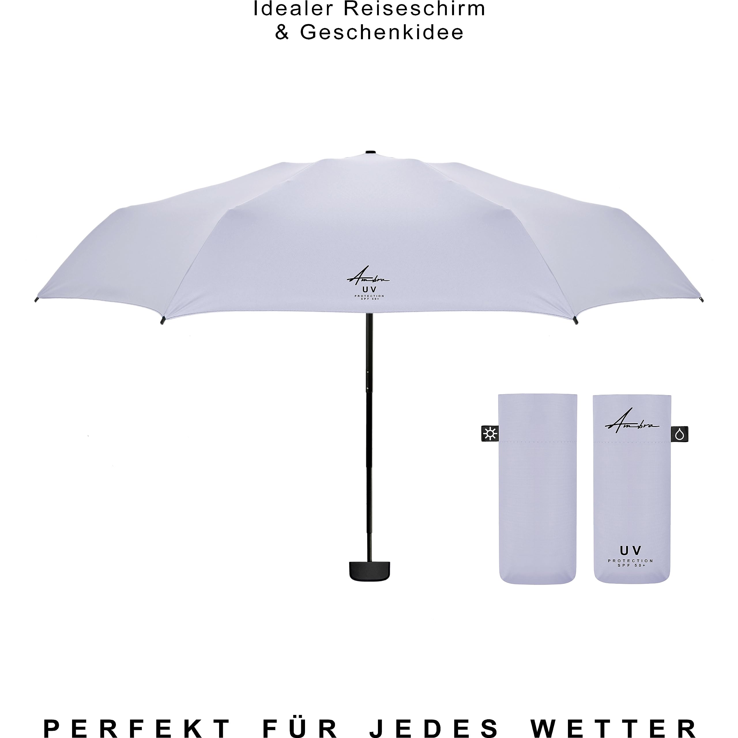 AMBRA Sturmfester Mini Reise-Regenschirm mit UV-Schutz Ergonomischer Griff Korrosionsgeschützt Windkanal-getestet
