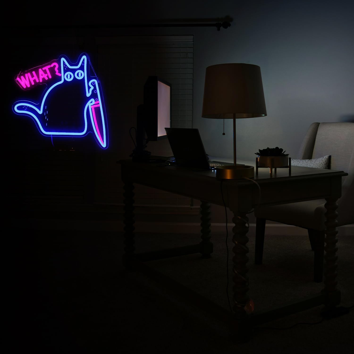 Cat What Neon Sign,Cat Room Decor Sign, Funny Black Cat Murderous Cat With Knife Night Light, For Bedroom Living Room Door Bathroom College Dorm Decor Birthday Christmas Gift