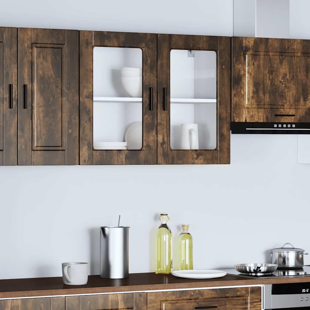 Porto - Armadietto da cucina sospeso con anta in vetro di rovere affumicato, 80 x 31 x 60 cm, montaggio a parete, spazio per sala da pranzo, dispensa, bar caffè, salvaspazio e facile da pulire