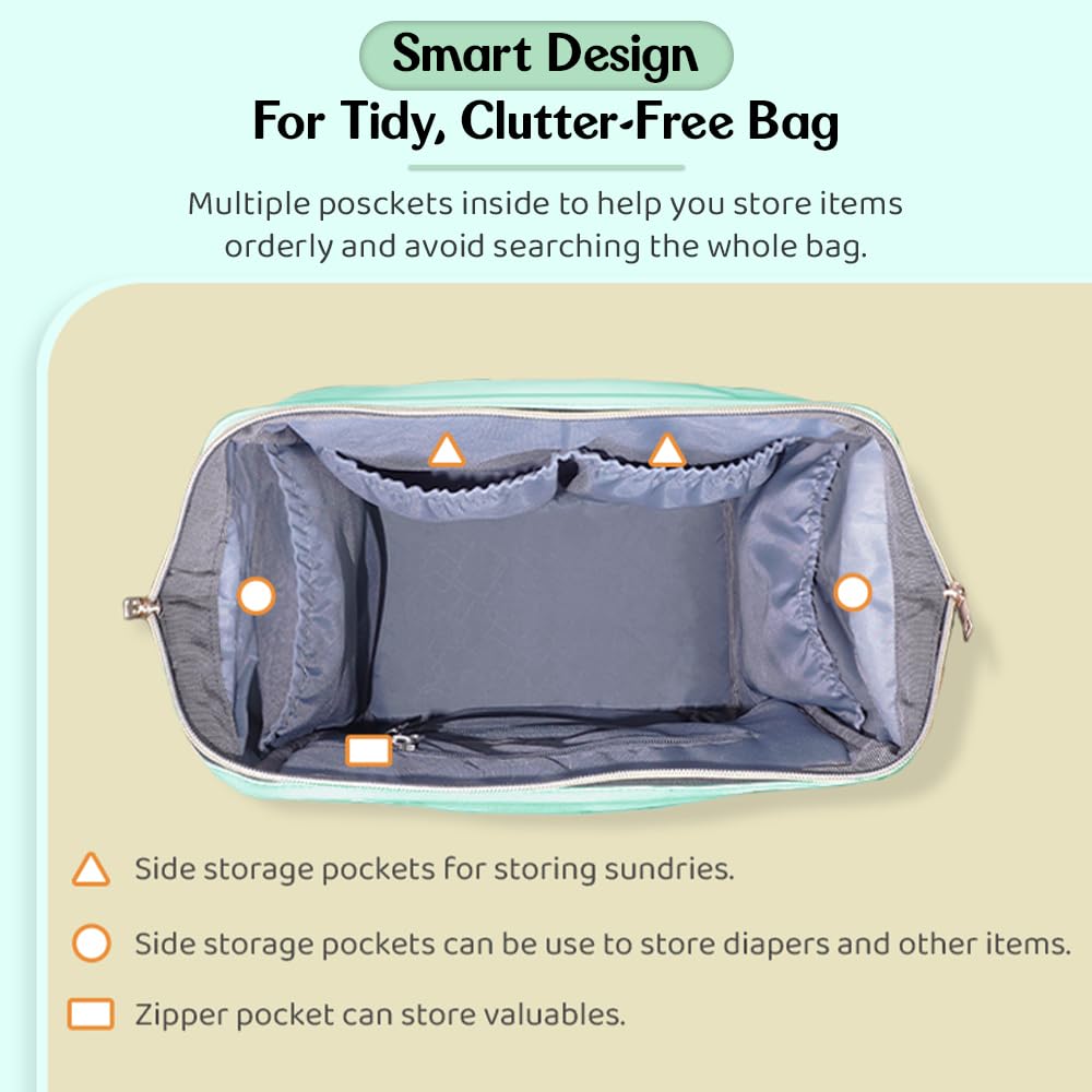 StarAndDaisy Diaper Bag for Mothers for Travel – 27L Lightweight Waterproof Leatherite Diaper Bag/Baby Bag for Mother Travel with 15 Multi-Purpose Pockets & Quick Access Diaper Pocket - Green 4