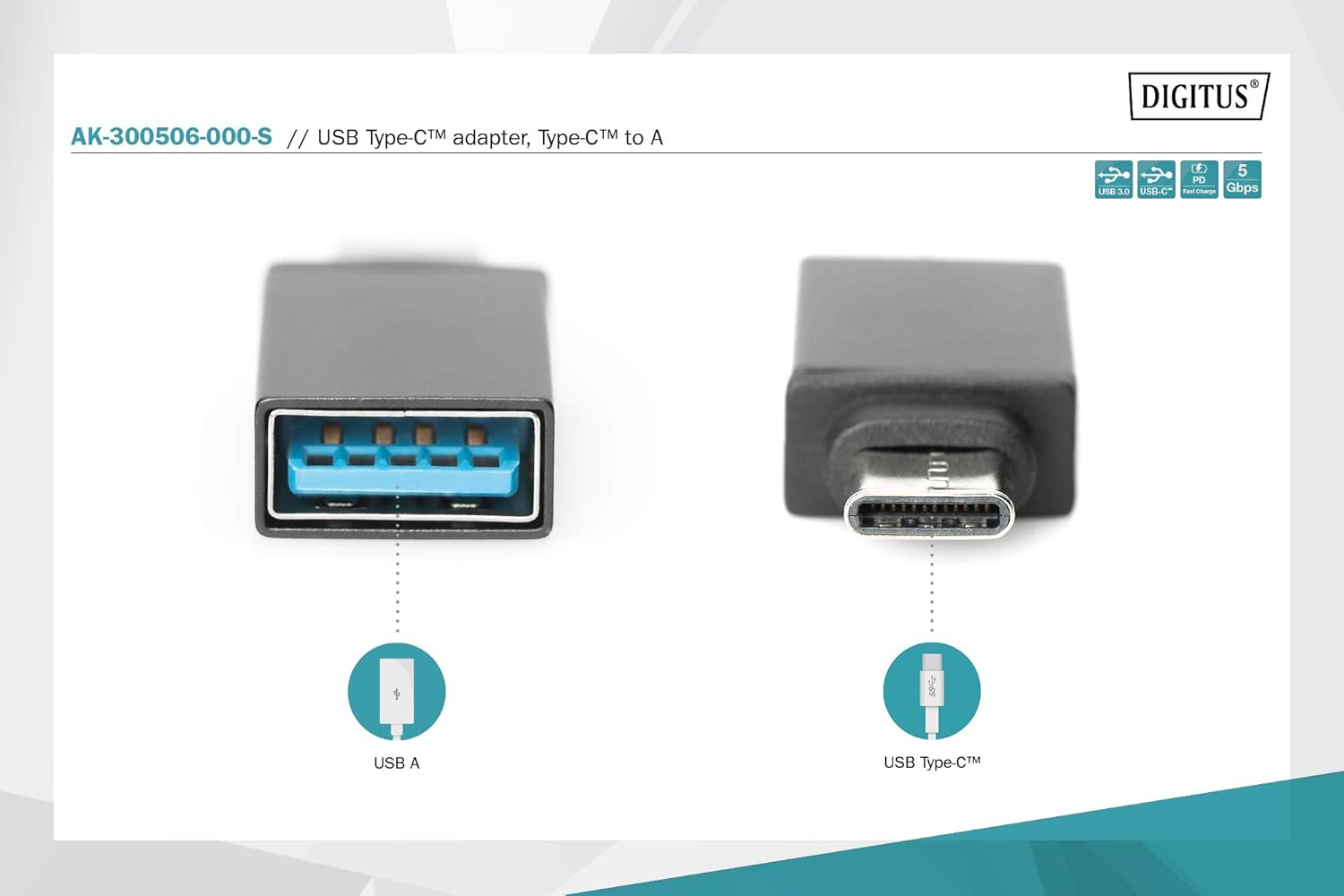 Digitus ASSMANN USB 3.0 SuperSpeed Adapter USB C M (plug)/USB A F (jack) black