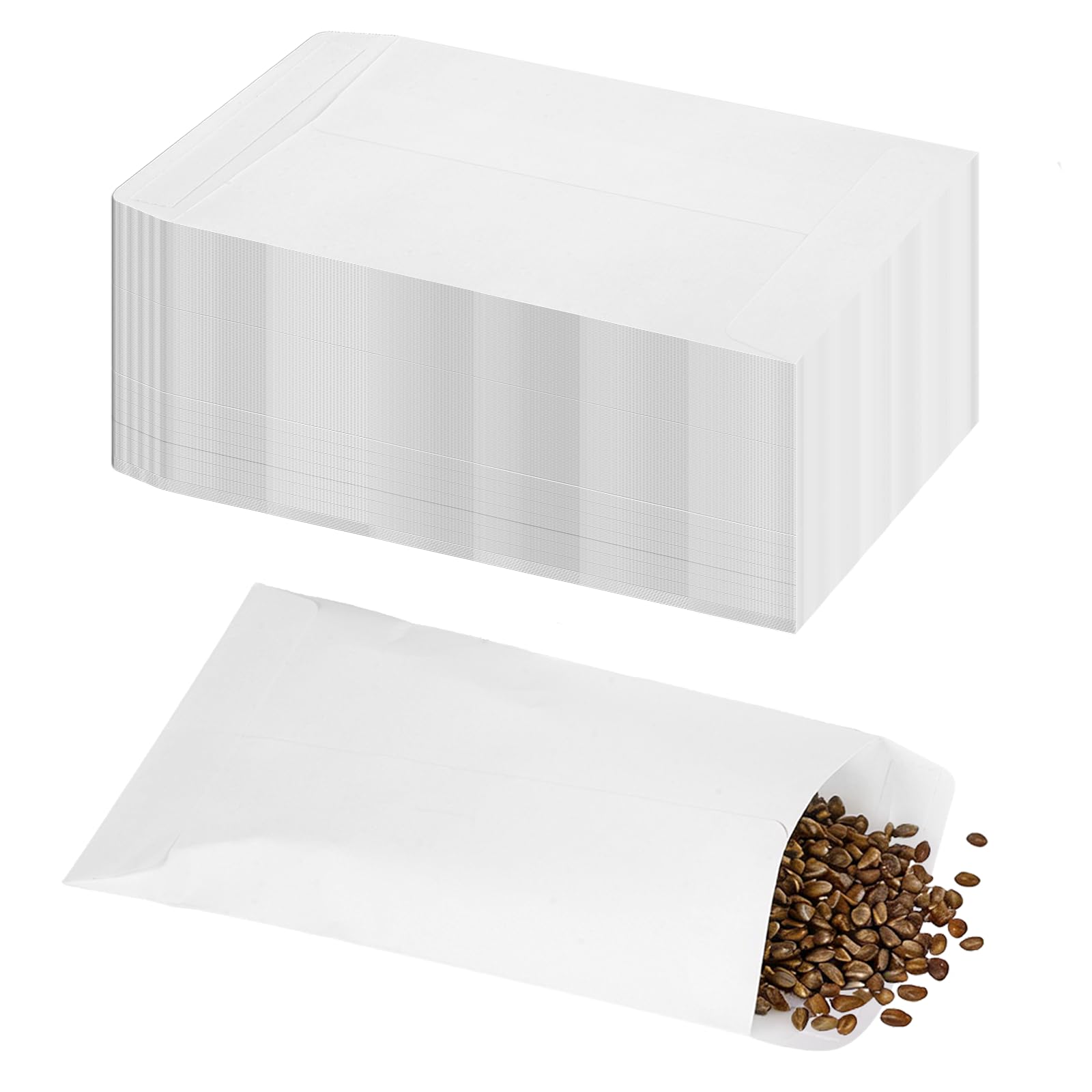 Varenzya 100 Pièces Enveloppes Blanches Autocollantes Papier Kraft 6×10 cm pour Stockage Semences