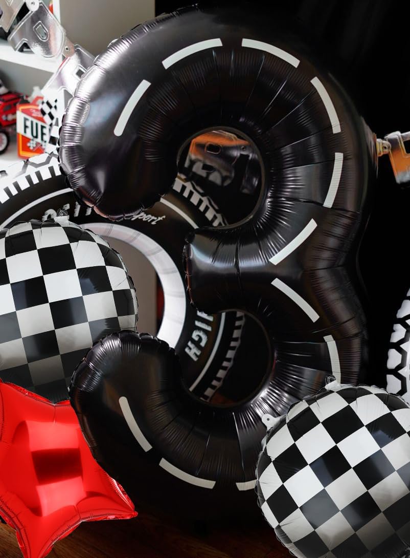 Race Car Birthday Balloons 40 Inch Racetrack Number Balloon 3 Black 5 Pcs image 4