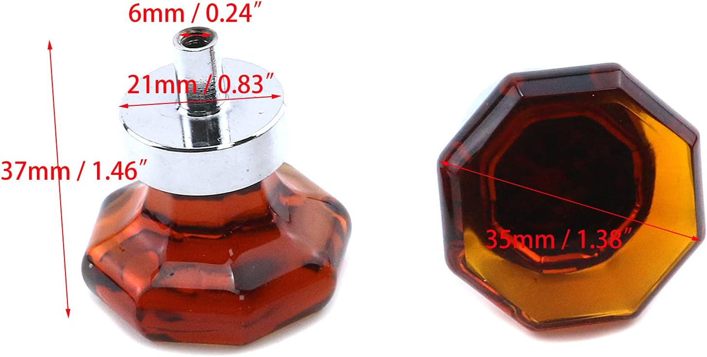 Cabinet Knobs, Single Hole Drawer Knobs Crystal Mushroom-Shape 1.38" Amber Cabinet Hardware Knob for Drawers,Cabinets, 6PCS