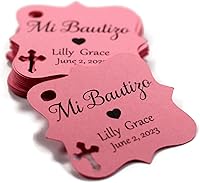 Vista 24 de Mi Bautizo - Etiquetas pequeñas personalizadas con cruz (juego de 20) (blanco)
