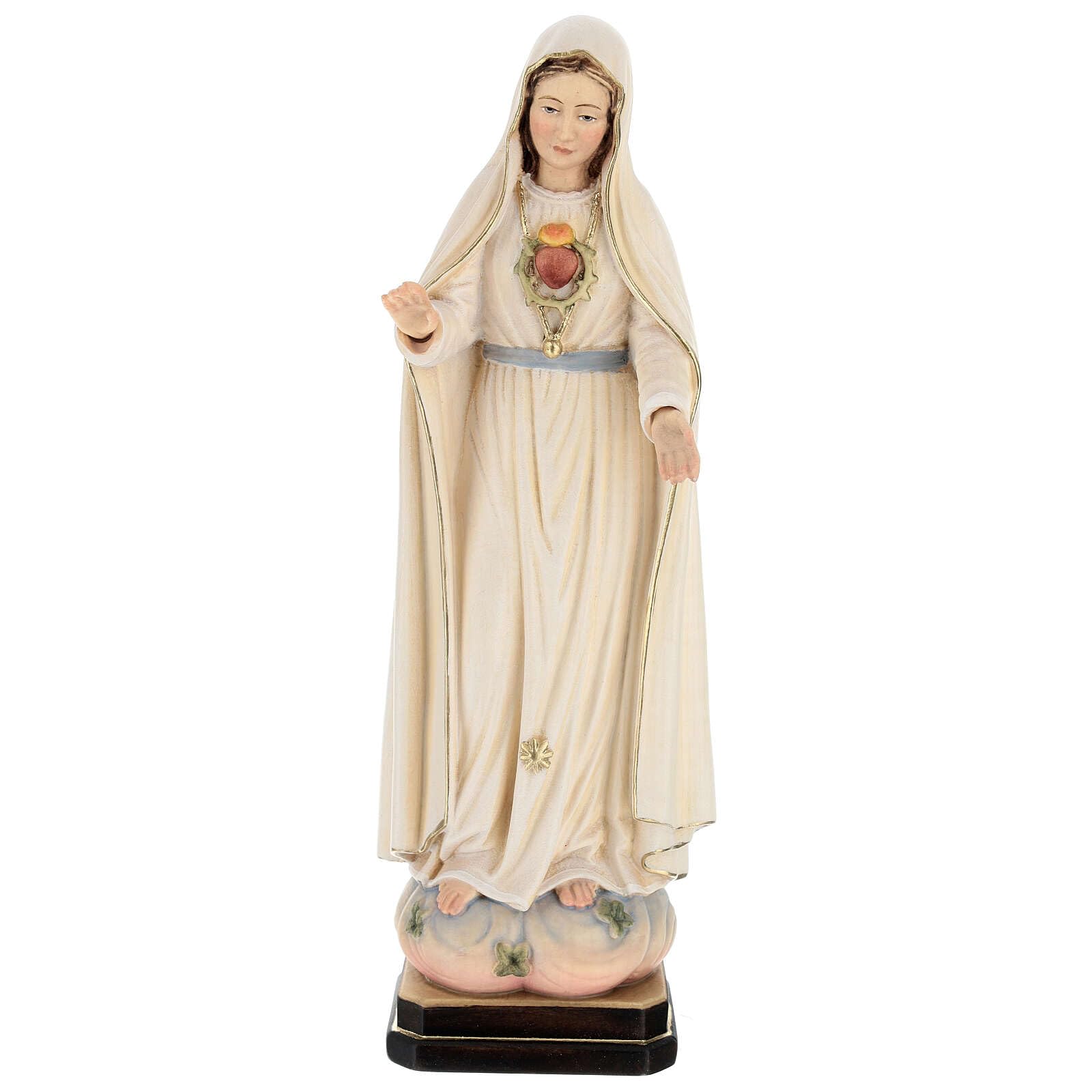 Holyart Statues en Bois Peint: Statue Coeur Immaculé Vierge Marie Peinte Bois Val Gardena, 12 cm (4.73 inc.)