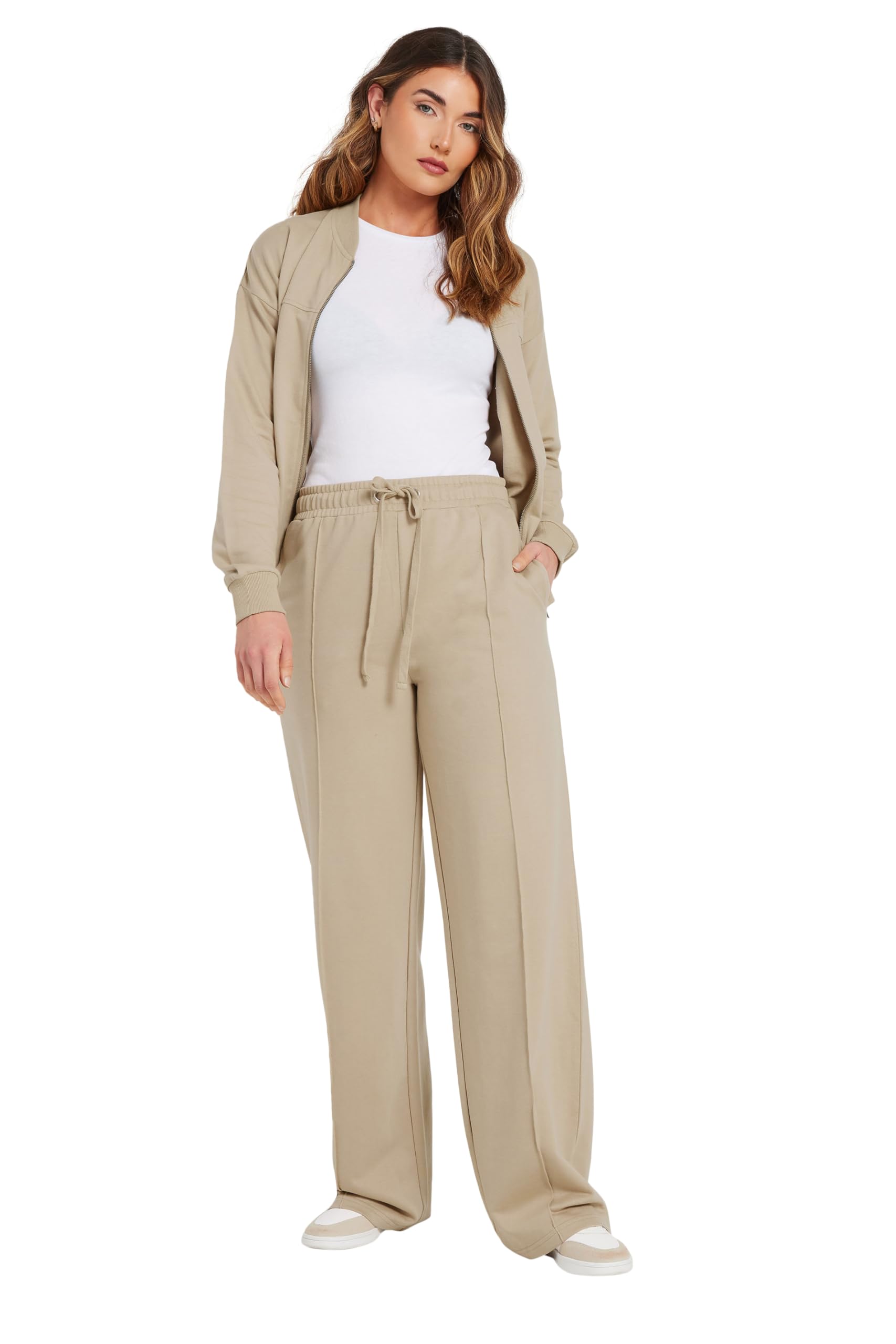 Long Tall Sally Women's Stone - Lts Tall Brown Seam Front Wide Leg Joggers 16 Long
